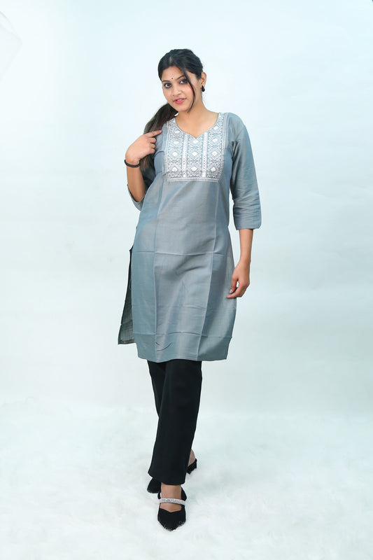 Elegant Grey Embroidered Kurti – Timeless Grace for Every Occasion