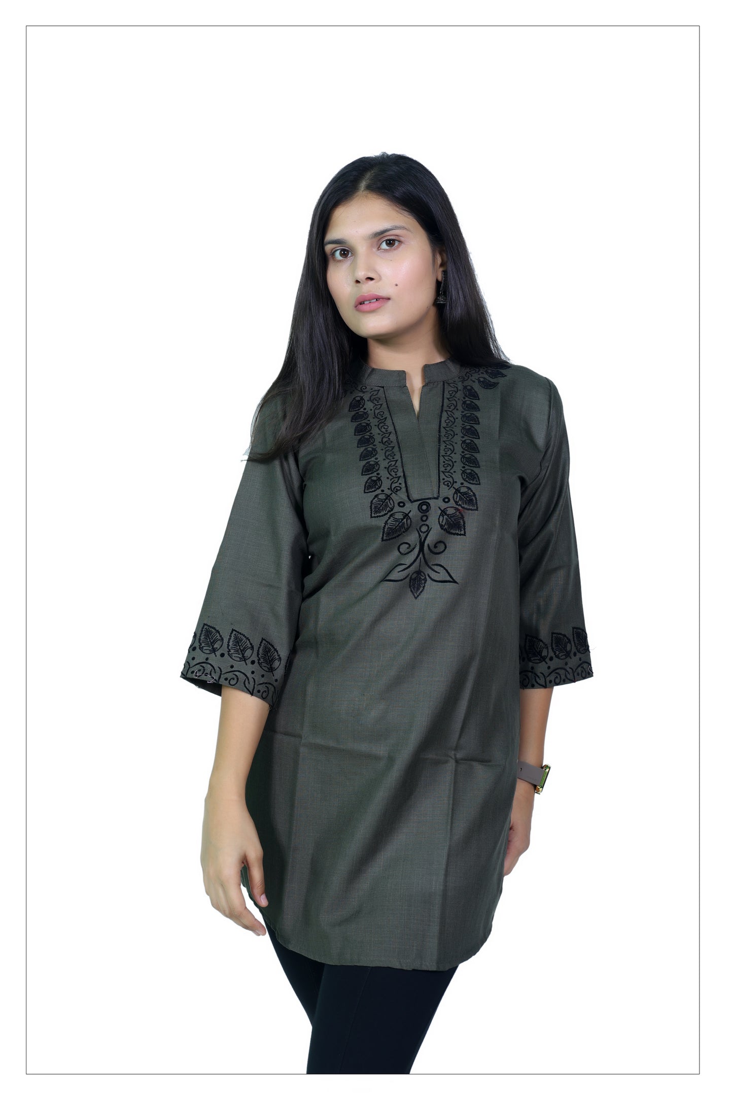 Elegant Olive Green Embroidered Kurti