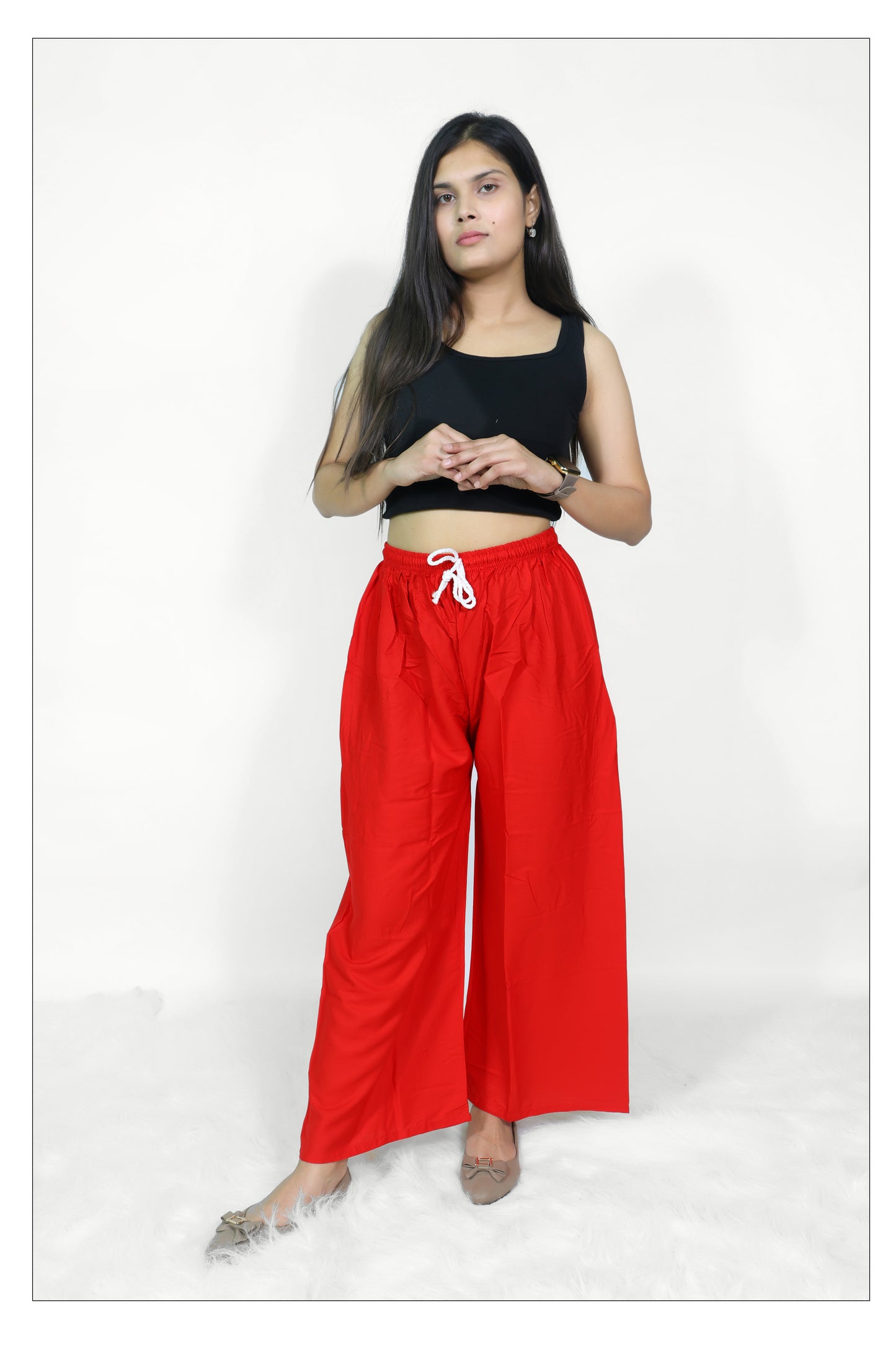 Vibrant Red Wide-Leg Palazzo Pants