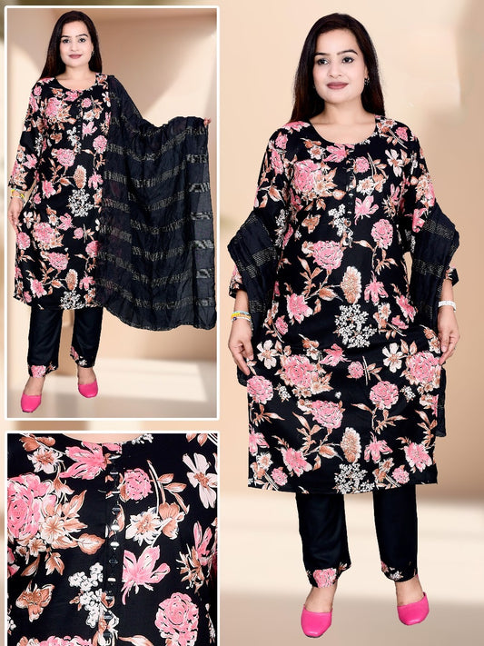 Midnight Blossom Black Floral Kurta Set