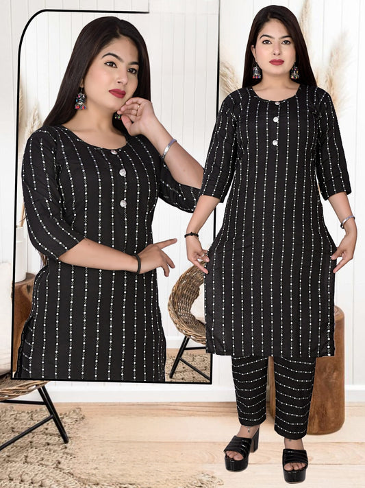Urban Noir Black Striped Kurta Set