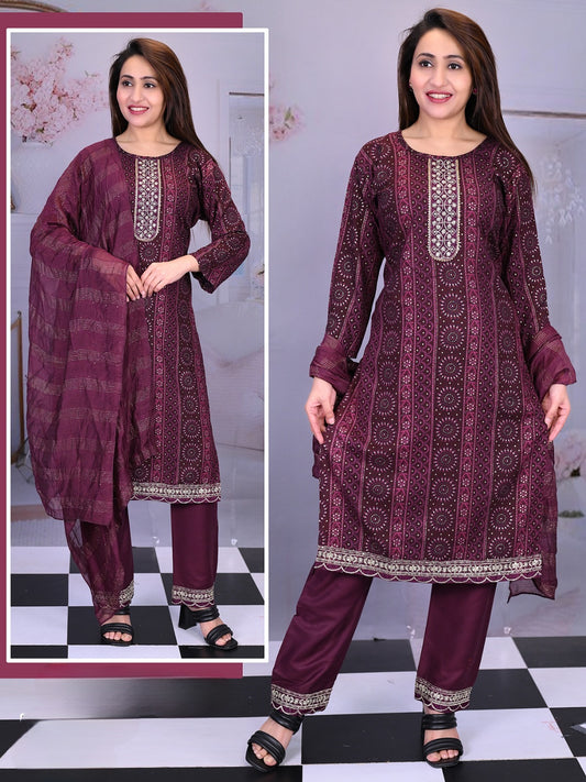 Royal Maroon Hand Work Kurti Set – Elegant Ethnic Charm