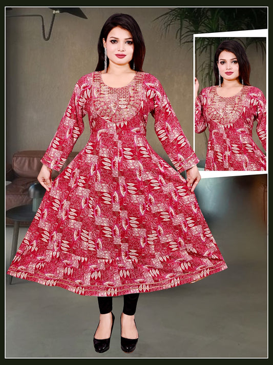 Flared Maroon Anarkali Kurti – Grace in Every Twirl